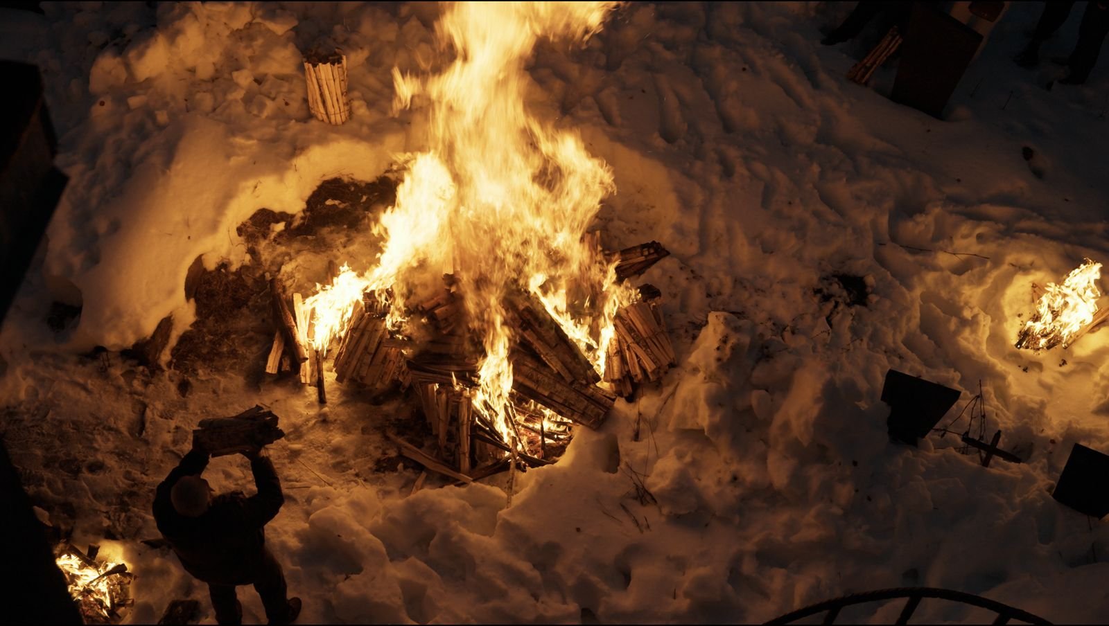Lamproba torches and fire at night in Svaneti