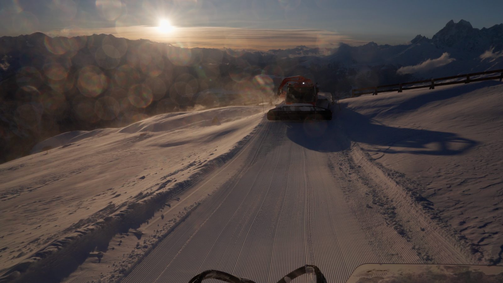 Catskiing in Svaneti, Georgia — snowcat climbing through fresh snowfall