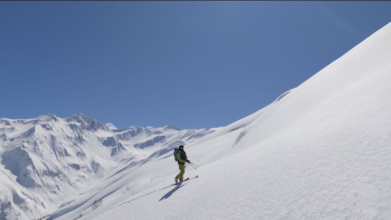 Tree skiing in fresh snow at Hatsvali