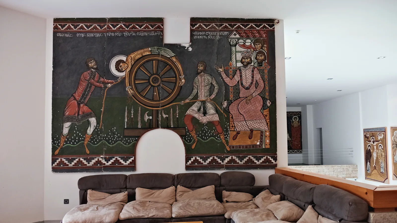 A fresco reproduction in the lounge of the Svaneti Museum.