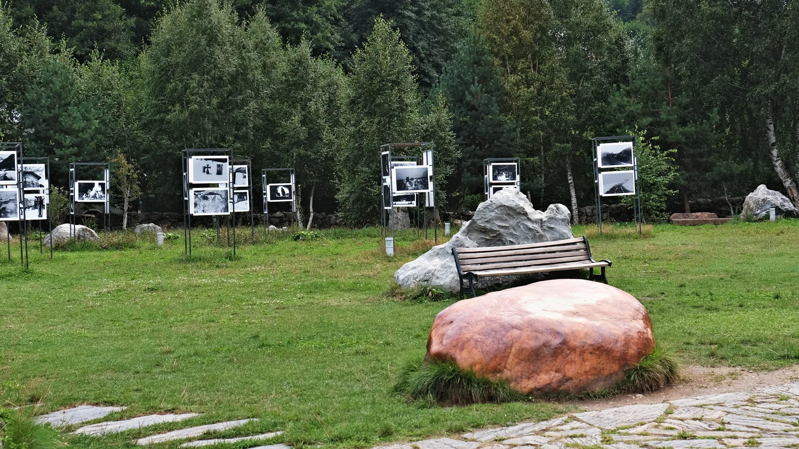 An outdoor photography exhibition at the Svaneti Museum in Mestia.