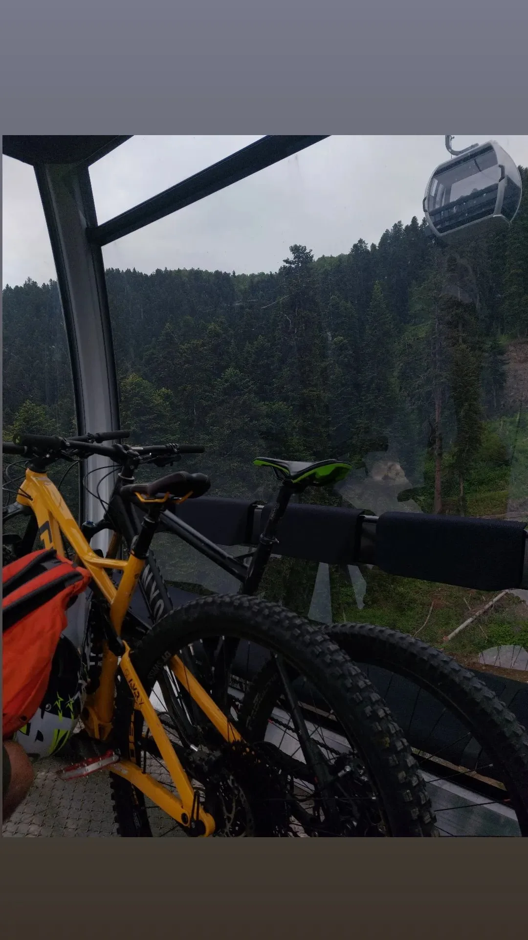 Mountain bikes aboard a gondola