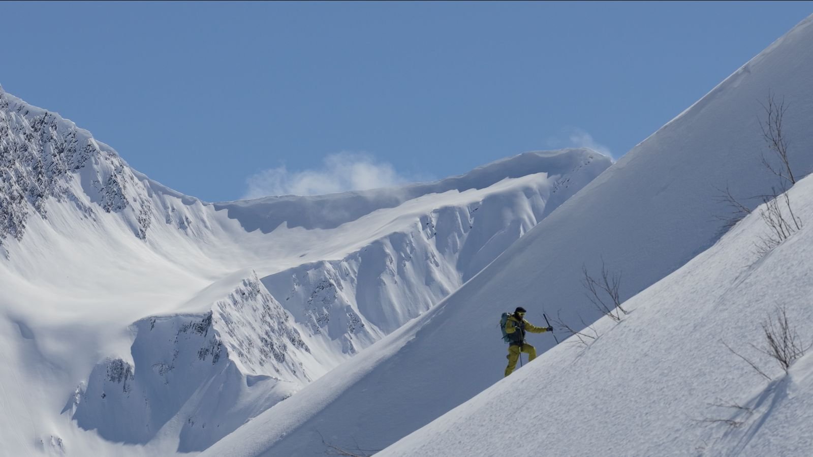 Skinning up a snow dome above Koruldi