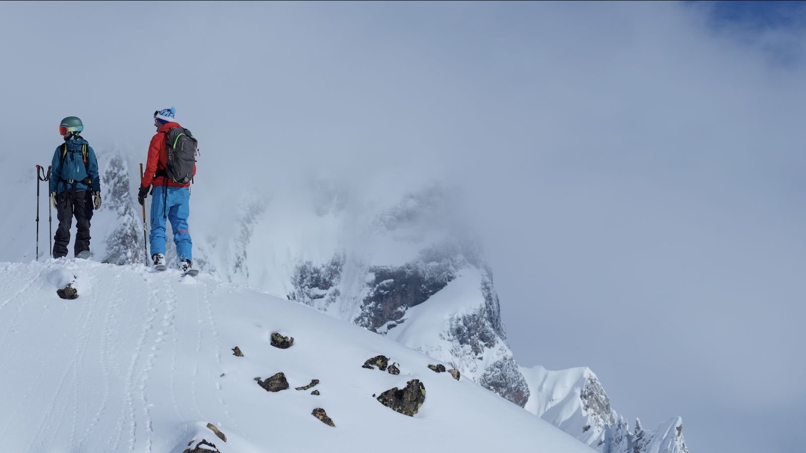 Two riders on the ridge above Mestia